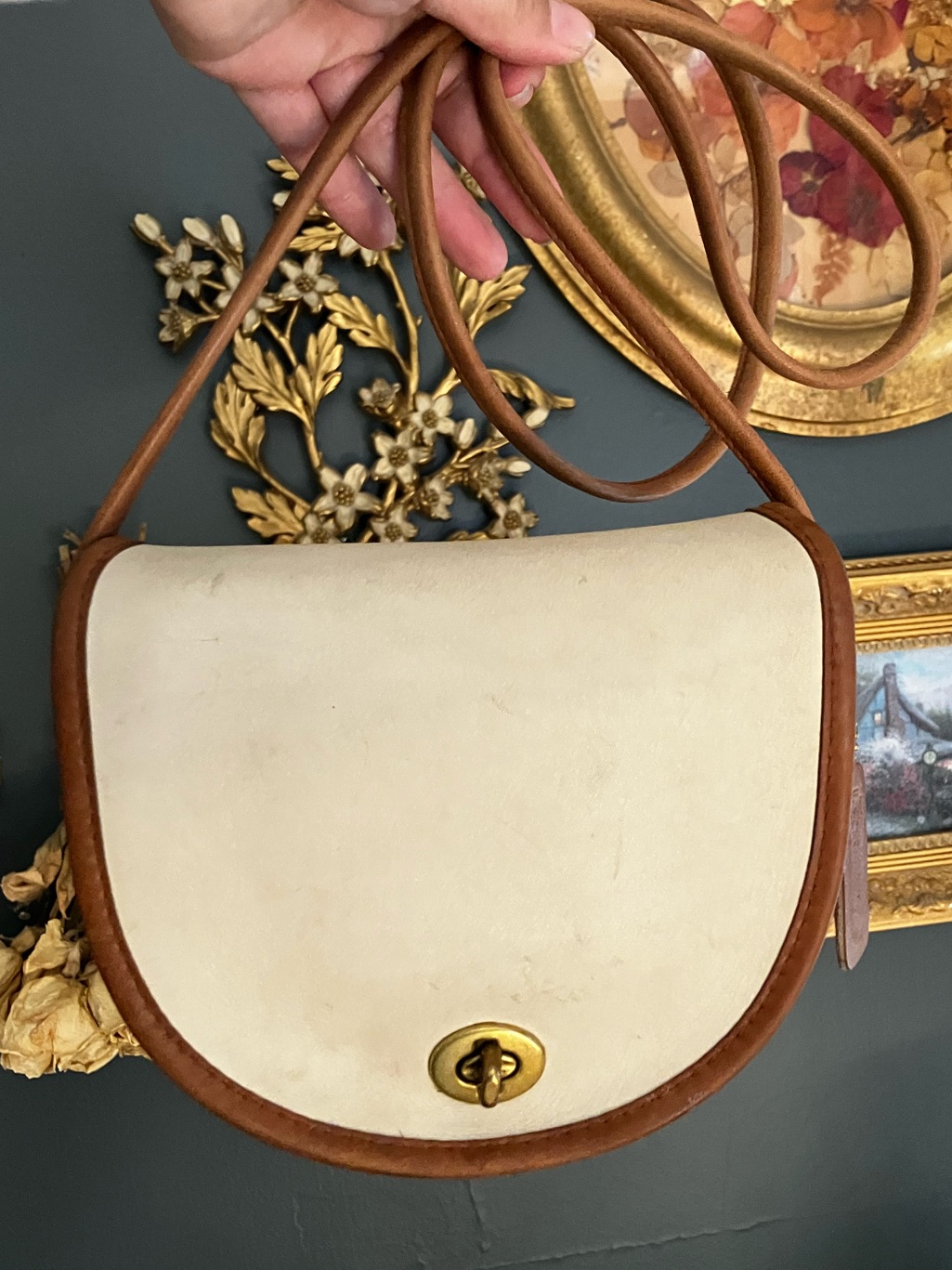 Coach Spectator Beige And Tan Leather Crossbody Saddle Bag